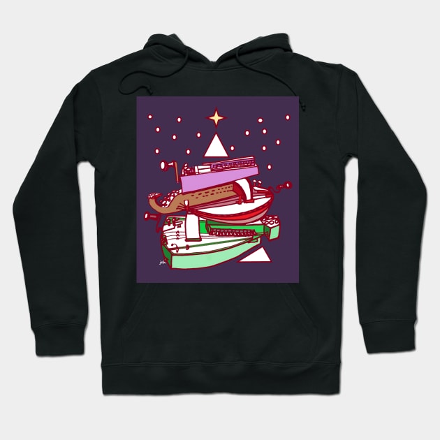 Pile of Hurdy Gurdies Christmas Card Hoodie by inkle